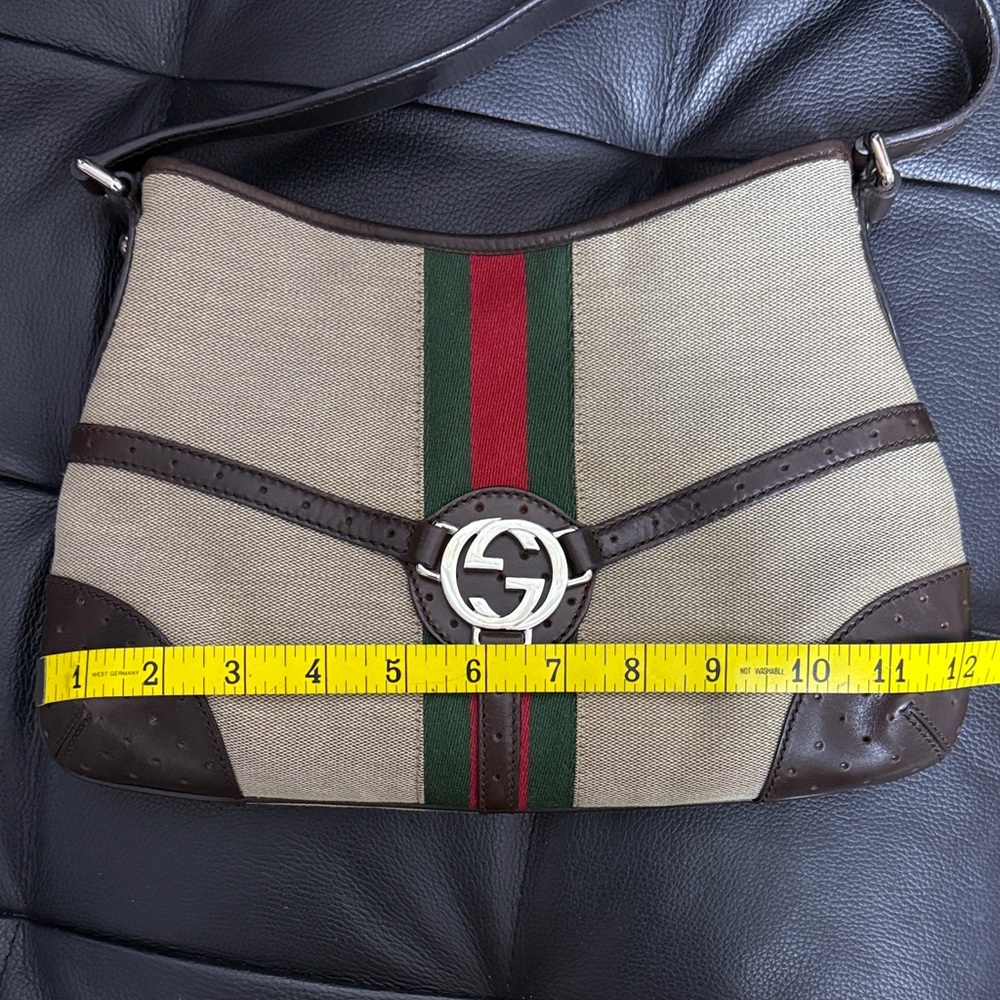 Gucci Beige, Green, Red and Dark Brown Shoulder Bag Jackie O - Picture 11 of 14